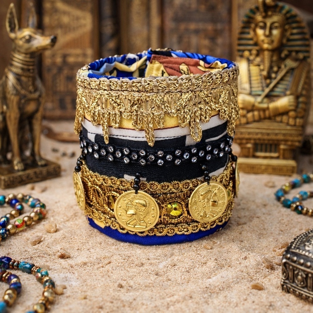 RUBYRUDI Cuff Bracelet Handcrafted OOAK Fabric Embellished Artisan Wearable Art - Picture 2 of 11